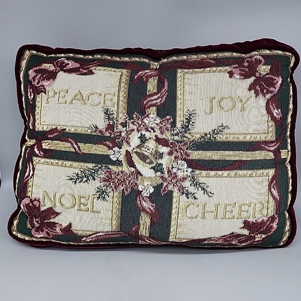 Christmas Needlepoint Decorative Throw Pillow Peace Joy Noel Cheer 16"x11"
